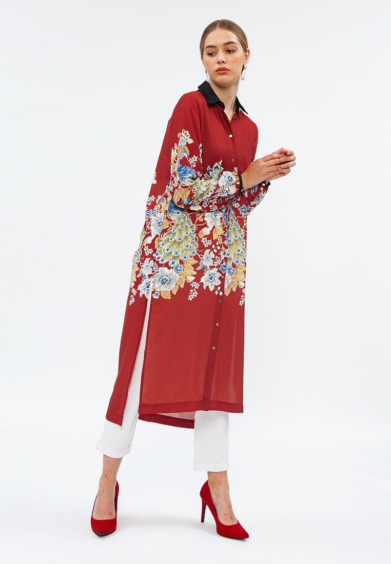 Golden Peacock Shirt Dress Golden - RED VELVET