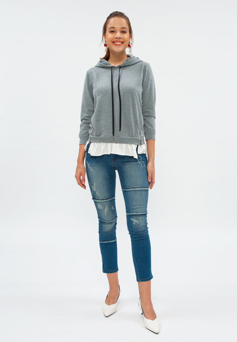 Varvara Mixed Hoodie - CHARCOAL GREY